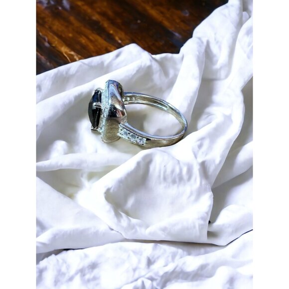 Classic Ring Square Cut Black Obsidian Colored CZ Sterling Silver Size 7 - Picture 6 of 16